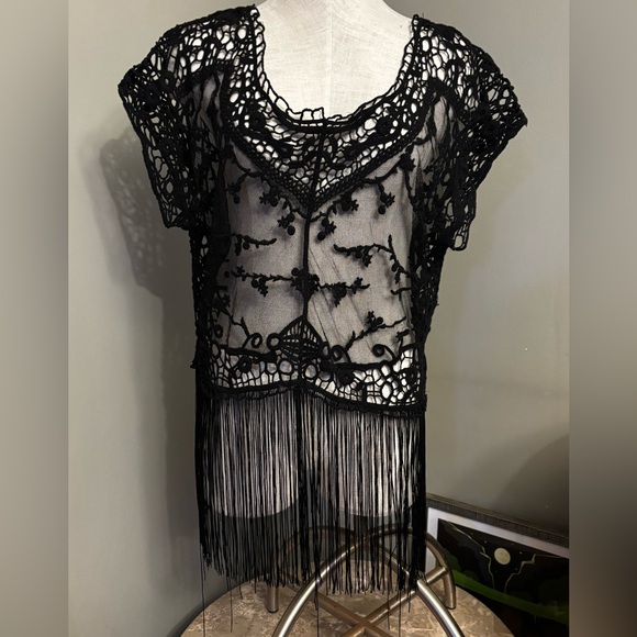 iris Tops - Iris Black Lace Floral Top